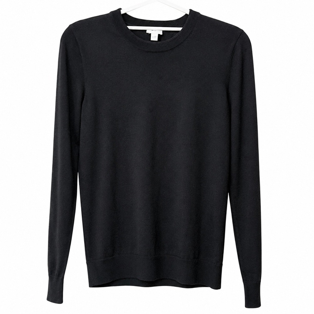 Gap Womens L Tall Sweater Black Extra Fine Merino Wool Crewneck Long Sleeve